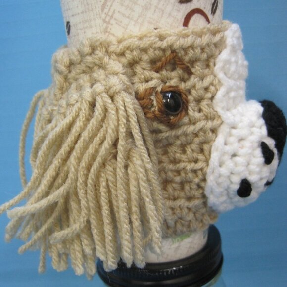 Buff & White Cocker Spaniel Dog Crochet  Handmade Cup Cozy Holder Gifts by Bren - Picture 3 of 5